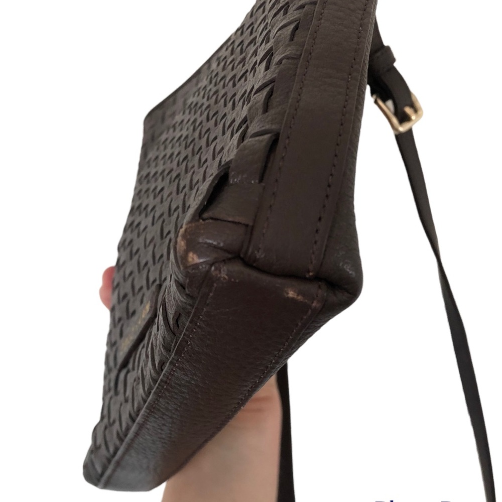Cole Haan woven brown leather cross body bag with magnetic closure - Picture 2 of 9